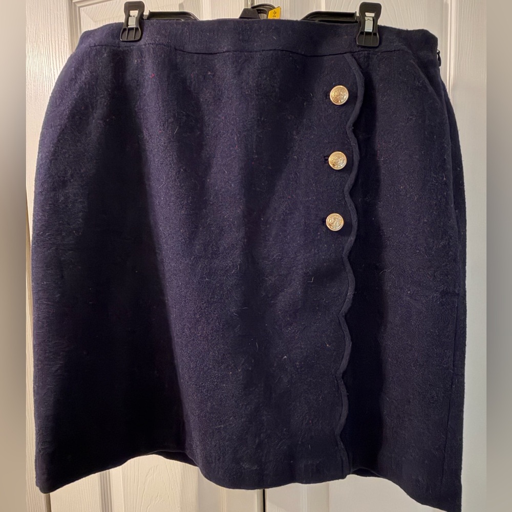 Talbots Dark Blue Mini Skirt with Gold Buttons